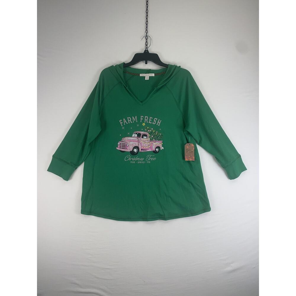 Magical Season Shirt Womens XL Green Farm Truck Hooded Christmas Graphic Top